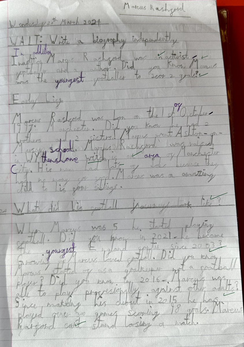 Hi <a href="/MarcusRashford/">MR14</a>, 

Year 3 have been writing biographies all about you. Please see some great examples below. 

We are big fans and hope to hear from you!

#ManchesterUnited