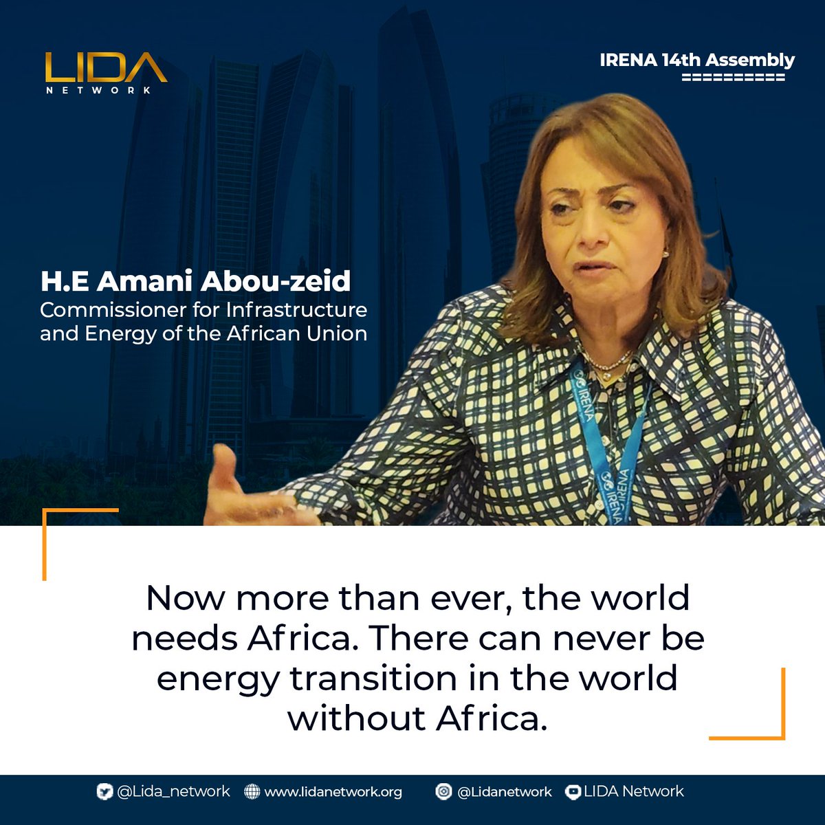 'No energy transition without Africa!' @HEDrAbouZeid, Commissioner for Infrastructure and Energy of the @_AfricanUnion , underscores Africa's pivotal role in global energy shifts.@IRENA #EnergyTransition #IRENA14A