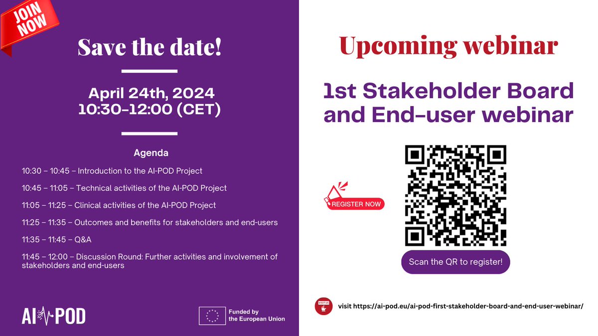 🔜 Only a few days away from the 1st Stakeholder Board and End-user webinar!⌛ ➡ More information at: ai-pod.eu/ai-pod-first-s… #HorizonEU #EUfunded #CVD #Obesity #AItools #Webinar