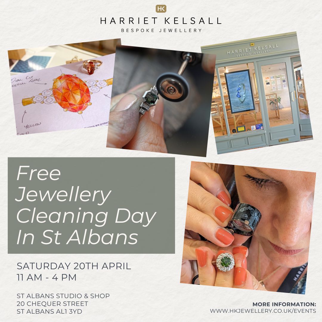 Give your Jewellery a ‘Spring Clean’ with Harriet Kelsall Bespoke Jewellery.

On Saturday 20th April between 11am and 4pm, their creative designers invite you to the St Albans Studio &amp; Shop for a free clean, to give your Jewellery a spring sparkle! 🫧🧼

hkjewellery.co.uk/events/spring-…