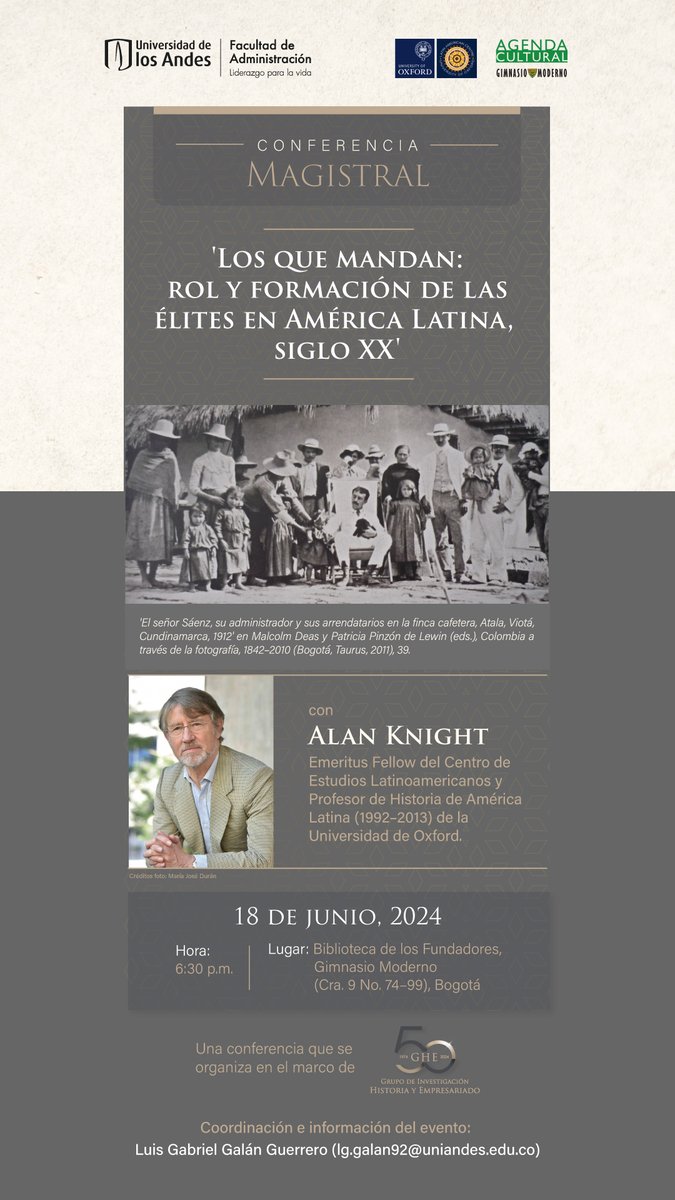 Invitados a repensar la formación de las élites en América Latina con Alan Knight @LACOxford (18/06/24) Esta conferencia magistral hace parte de una investigación conjunta que busca desmitificar lugares comunes y apologías. No se lo pierdan🔥 Registro: forms.office.com/r/NUxHkDATay