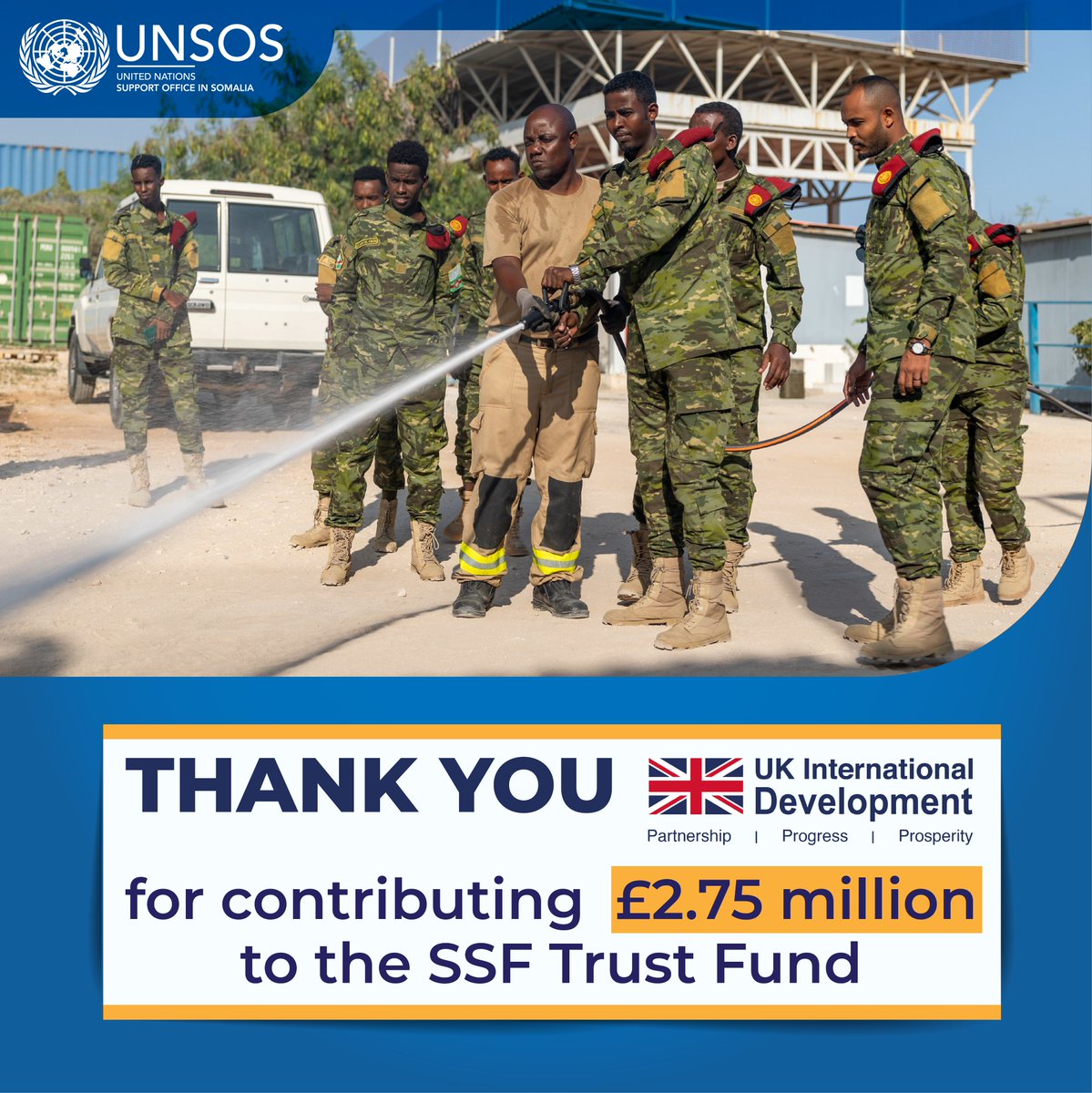 The @UKinSomalia has released an additional £2.75 million to the UNSOS-administered Trust Fund to support Somali Security Forces (SSF). The funding will provide non-lethal support to Somali Security Forces in their fight against Al-Shabaab, including rations, communication…