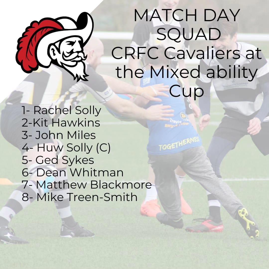 Chippenham Cavaliers in action this weekend

Our brilliant MA Squad are taking part in the @BR_Foundation Mixed Ability Cup at Melksham RFC

Have a great time and enjoy the day!!

#OneClub #Chippenham #RugbyForAll