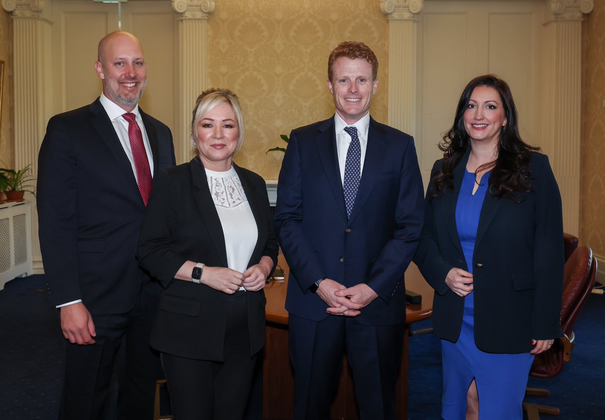 niexecutive's tweet photo. First Minister Michelle O’Neill and deputy First Minister Emma Little-Pengelly met with U.S. Special Envoy to NI for Economic Affairs Joe Kennedy today.  Read more ⬇️

https://t.co/0JuCdxYMTb https://t.co/aLAlisoxx7