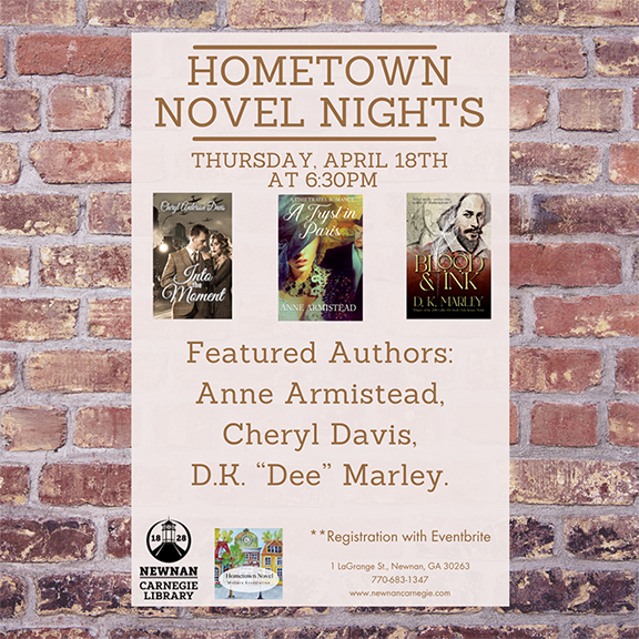 Join the @newnancarnegie  and the Hometown Novel Writer’s Association on Thursday, April 18 at 6:30 p.m. for another incredible Hometown Novel Nights program! Registration is required. #Newnan #Senoia wintersmedia.net/warm-weather-r…