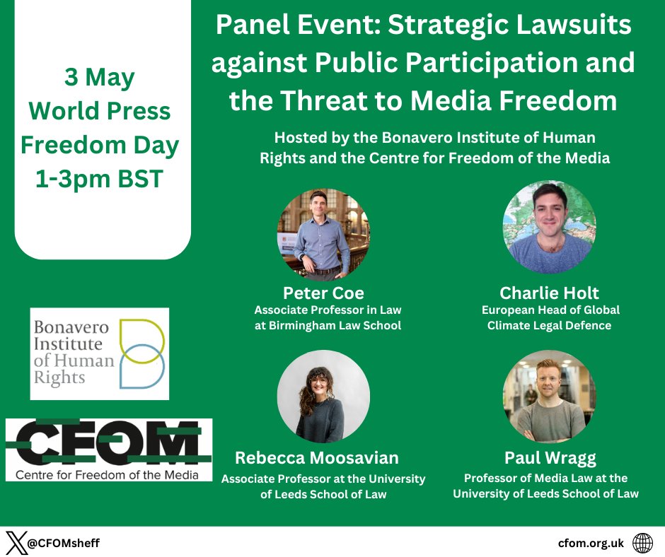 @ladywell23 @newsmediaorg @NUJofficial @skcoughtrie In our second panel event, we have a line up of amazing experts who will be focusing on how SLAPPs can be tackled through legislation, focusing on legislative efforts in the UK and also abroad.