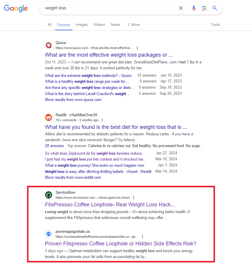 lilyraynyc's tweet photo. Old, unmoderated government/company forums are being newly spammed because of increased SEO visibility? 

Truly, who could have seen this coming. https://t.co/VRatpMy3Hm