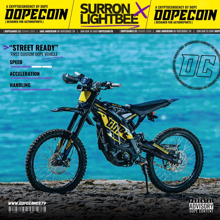 DopeSportsWorld's tweet photo. $DOPE IS STREET READY 🔥

We will not spill any beans, but things are moving fast just like our Surron Lightbee X. 💨

Join the #DOPE chat and stay up to date! https://t.co/tY0OBEifrU

#AMA Tonight in ‘The Wealth Club’! 🎙️

#Surron #LightbeeX #DopeCoin #Crypto #Btc https://t.co/cC63GOpGIP