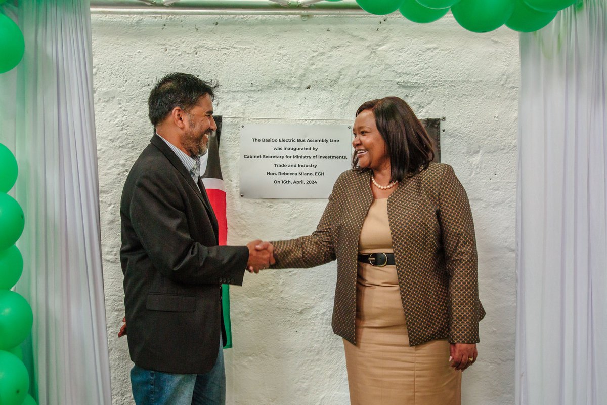 BasiGoKenya's tweet photo. BasiGo was honoured to welcome Hon @rebecca_miano Cabinet Secretary @MITIKenya to inaugurate BasiGo’s dedicated Electric Bus assembly line at @KvmKenya , the first assembly line for e-buses in Kenya. BasiGo aims to make Kenya a leader in the manufacture of modern EVs in Africa. https://t.co/Q8jwBaGuDF