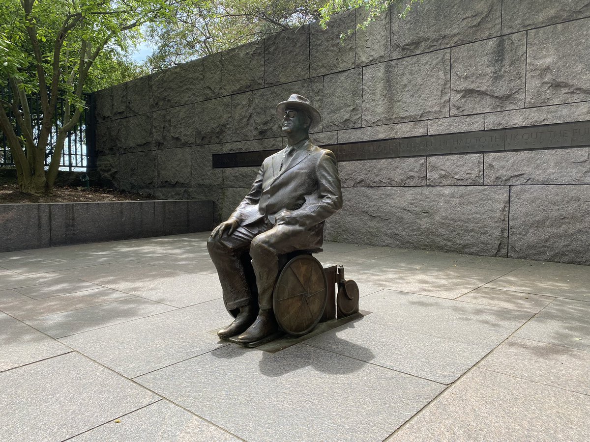 After President Clinton dedicated FDR’s Memorial in 1997, disability campaigners noted more attention paid to his dog (Fala) than to his disability (wheelchair-bound after polio). Clinton responded: a new statue was added in 2001 as Prologue to FDR’s story…