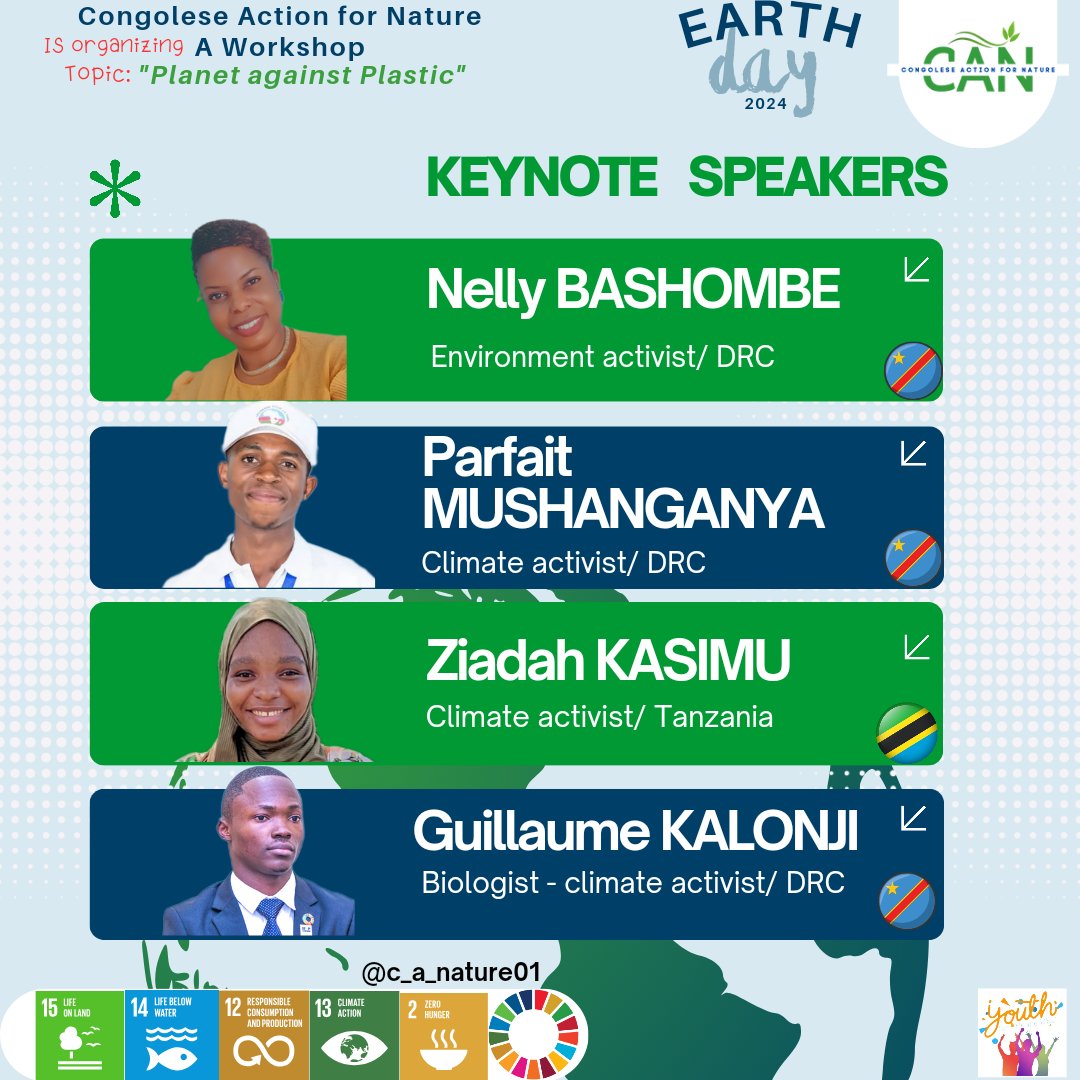 #EarthDay2024 is coming, and we're going to be talking to young people in Bukavu city about plastic waste management, opportunities and eco-responsibility. 

Join us this Saturday #Workshop_CAN
#CongoleseAction4Nature