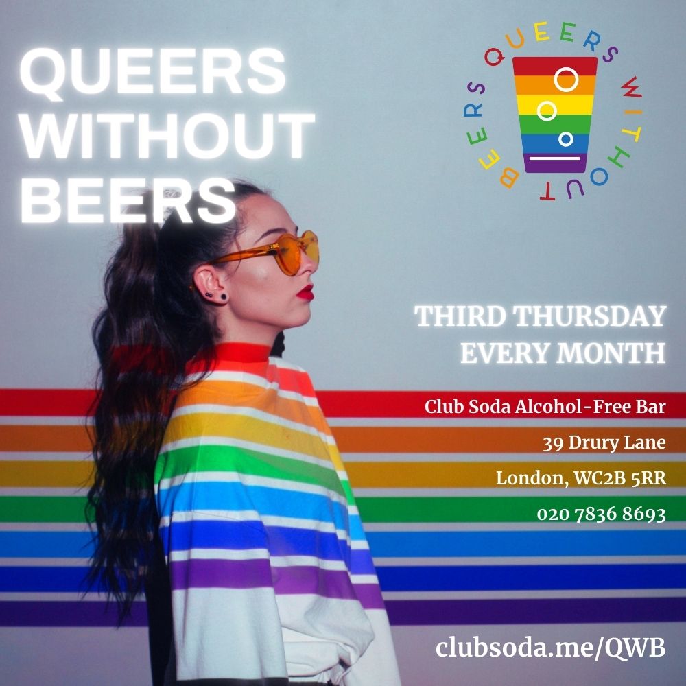 Our monthly London social is again on Thu 18th April, at the @joinclubsoda Tasting Room, 39 Drury Lane, WC2B 5RR, from 6pm to 9pm. Alcohol-free bar, friendly chat, all LGBTQI+ welcome!