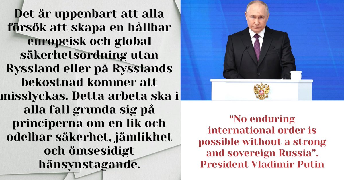 I många år har vårt land försökt utveckla ett jämlikt samarbete och partnerskap med Nato.❗️USA och dess allierade har aldrig ställt sig bakom ett enda av Rysslands initiativ syftade till att upprätta en gemensamt och odelbart säkerhetsutrymme i Europa. t.me/rusembswe/2578