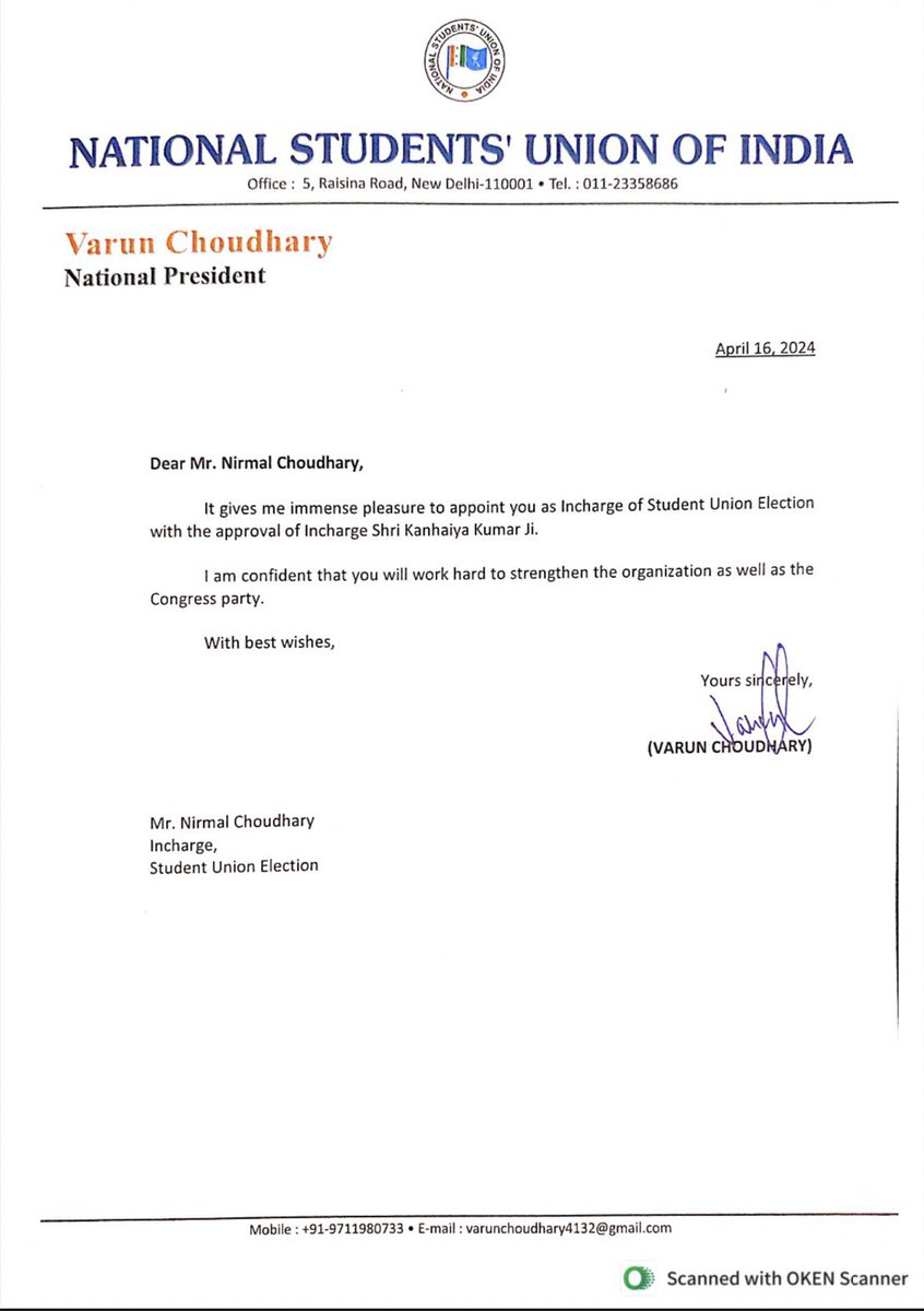 राजस्थान विश्वविद्यालय के छात्रसंघ अध्यक्ष भाई निर्मल चौधरी को <a href="/nsui/">NSUI</a> के चुनाव प्रभारी बनने पर बहुत बहुत बधाई एवं शुभकामनाएं..!!💐💐
<a href="/varunchoudhary2/">Varun Choudhary</a>  <a href="/NirmlChoudhary/">Nirmal Choudhary</a> 
<a href="/SachinPilot/">Sachin Pilot</a>