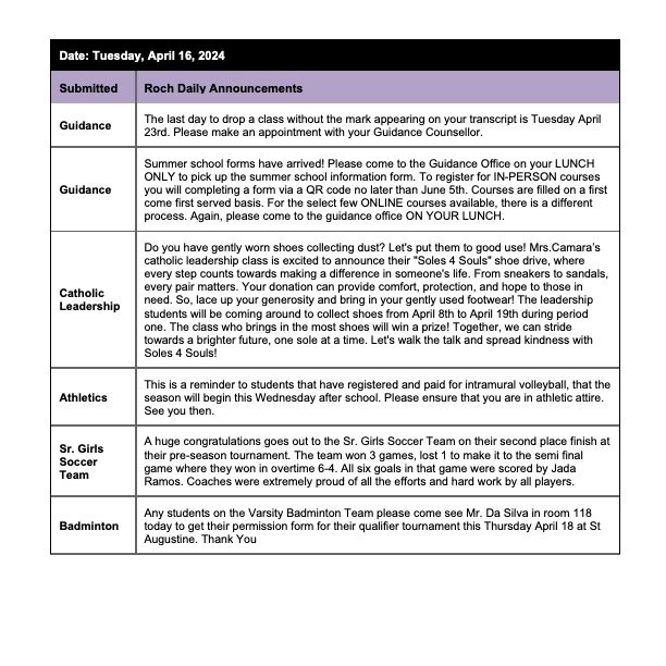 St. ROCH Daily Announcements tweet media