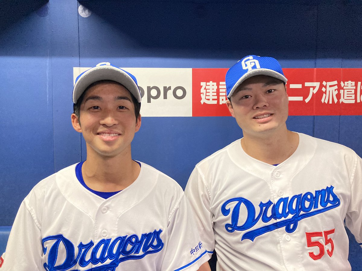 DragonsOfficial's tweet photo. ドラゴンズ勝利！

今日のヒーローはこの2人！
ナイスバッティング！

#細川成也　#田中幹也

ご声援ありがとうございました！

#中日ドラゴンズ　#勇龍突進 https://t.co/Rn3qxId5Tz