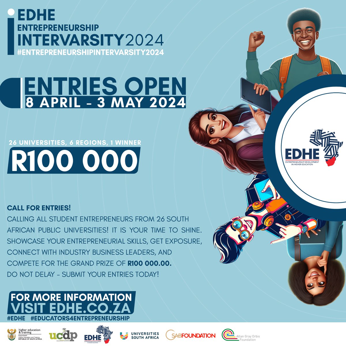 Calling all aspiring student entrepreneurs! Applications are open for the @EDHEStudents #EntrepreneurshipIntervarsity2024 Read here for more information: edhe.co.za
