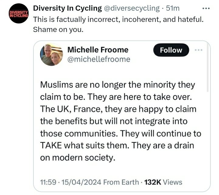 If you ever wondered exactly WHY you see very little representation from the Muslim community at elite level, world tour cycling, comments made by this high profile cycling agent -she represents ex TDF winner & former Team Sky rider Chris Froome- might provide some insight