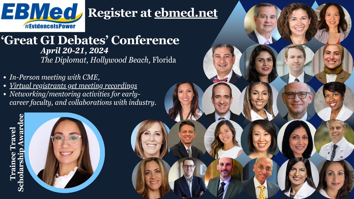 🥰Honored to receive the trainee travel grant for the inaugural #EBMED conference in Hollywood Beach, Florida this week (Apr 20-21). Thank you #EBMED for the opportunity to network with GI experts and learn from them!🤩🤝 Can't make it? Registration offers future free