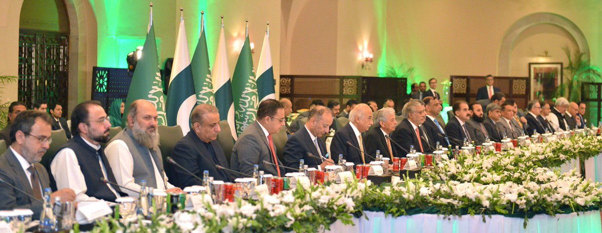 ForeignOfficePk's tweet photo. The high-level Saudi delegation led by His Highness Prince Faisal bin Farhan Al Saud, attended the ‘Saudi Arabia-Pakistan Investment Conference’ held in Islamabad today. 

The Foreign Minister Mohammad Ishaq Dar warmly welcomed the Saudi Delegation at the Special Investment Facilitation Council, emphasizing the deep-rooted ties and mutual strategic interests between Pakistan and Saudi Arabia. He highlighted the significance of enhanced bilateral strategic and economic partnership and the crucial role of Saudi investments in nurturing this relationship. He explained how Pakistan through the SIFC platform aimed to streamline investment processes and ensure rapid decision-making, fostering a flourishing investment-friendly environment in Pakistan. He showcased Pakistan's abundant opportunities in agriculture, IT, and mining sectors, inviting Saudi investors to engage in mutually beneficial partnerships. 

The Foreign Minister expressed confidence in the strengthened bonds between the two countries, envisioning significant economic growth and lasting benefits. He concluded with a call for constructive engagement and collaboration towards mutual prosperity and development.

The SIFC officials gave comprehensive briefings encompassing the potential and investment opportunities in key sectors of Pakistan’s economy. Both sides held exhaustive deliberative sessions at functional level to crystallize investment opportunities in Pakistan. 

The Saudi side expressed great significance and interest in the improving investment ecosystem in Pakistan, appreciated SIFC’s role in amicable resolution of KSA’s legacy investment/business related issues, and showed keen interest to invest in key sectors of Pakistan. The Pakistan side assured the Saudi side of maximum support and facilitation in fast-tracking the Kingdom’s prospective multibillion dollars investments in Pakistan. 

The two sides also finalized a bilateral implementation mechanism to closely coordinate and execute investment related matters at the functional level to turn the sovereign commitments into tangible economic outcomes.