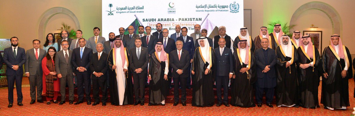 ForeignOfficePk's tweet photo. The high-level Saudi delegation led by His Highness Prince Faisal bin Farhan Al Saud, attended the ‘Saudi Arabia-Pakistan Investment Conference’ held in Islamabad today. 

The Foreign Minister Mohammad Ishaq Dar warmly welcomed the Saudi Delegation at the Special Investment Facilitation Council, emphasizing the deep-rooted ties and mutual strategic interests between Pakistan and Saudi Arabia. He highlighted the significance of enhanced bilateral strategic and economic partnership and the crucial role of Saudi investments in nurturing this relationship. He explained how Pakistan through the SIFC platform aimed to streamline investment processes and ensure rapid decision-making, fostering a flourishing investment-friendly environment in Pakistan. He showcased Pakistan's abundant opportunities in agriculture, IT, and mining sectors, inviting Saudi investors to engage in mutually beneficial partnerships. 

The Foreign Minister expressed confidence in the strengthened bonds between the two countries, envisioning significant economic growth and lasting benefits. He concluded with a call for constructive engagement and collaboration towards mutual prosperity and development.

The SIFC officials gave comprehensive briefings encompassing the potential and investment opportunities in key sectors of Pakistan’s economy. Both sides held exhaustive deliberative sessions at functional level to crystallize investment opportunities in Pakistan. 

The Saudi side expressed great significance and interest in the improving investment ecosystem in Pakistan, appreciated SIFC’s role in amicable resolution of KSA’s legacy investment/business related issues, and showed keen interest to invest in key sectors of Pakistan. The Pakistan side assured the Saudi side of maximum support and facilitation in fast-tracking the Kingdom’s prospective multibillion dollars investments in Pakistan. 

The two sides also finalized a bilateral implementation mechanism to closely coordinate and execute investment related matters at the functional level to turn the sovereign commitments into tangible economic outcomes.