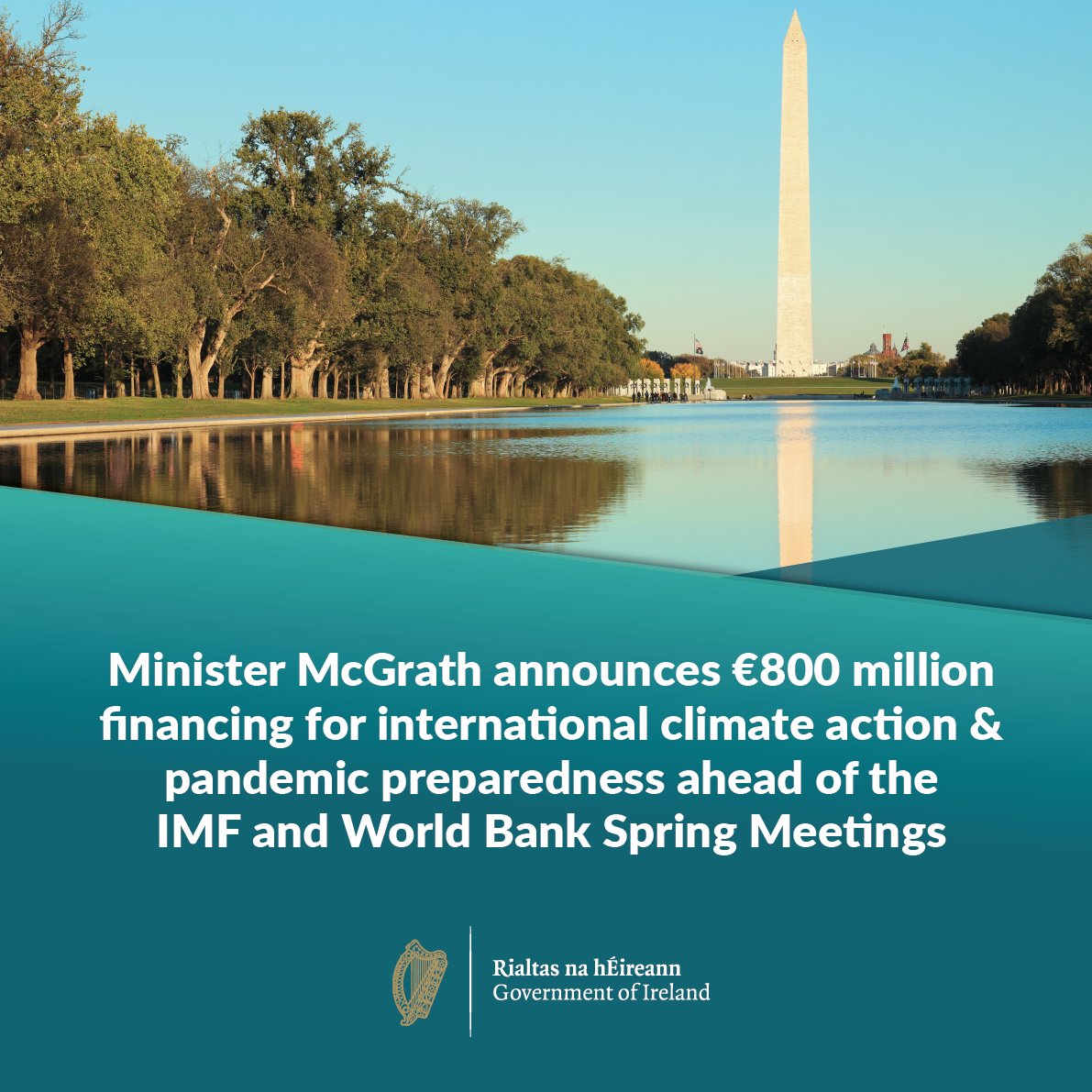 Minister @mmcgrathtd travels to Washington D.C. today for the Spring Meetings of the IMF & World Bank, having secured Government approval at Cabinet to provide €800 million in financing for international climate action & pandemic preparedness. Read more: gov.ie/en/press-relea…