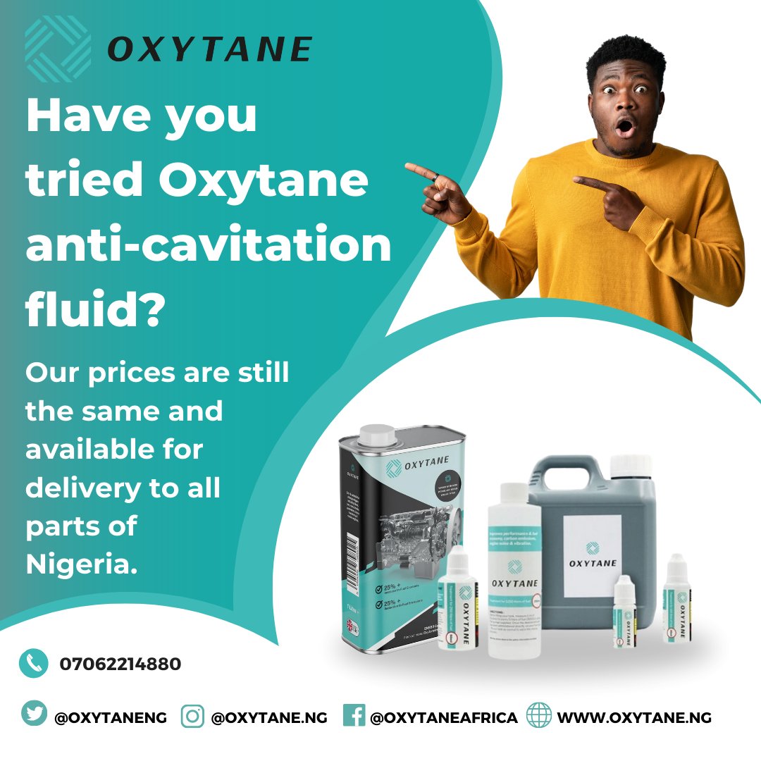 Exciting update! Our prices are still the same, and we deliver everywhere in Nigeria. Try Oxytane's special fluid for big fuel savings and cleaner engines. Order yours now! 🚚🌟 

#Oxytane #SaveFuel #NationwideDelivery #petrol #diesel #dieselperformance #fueltreatment