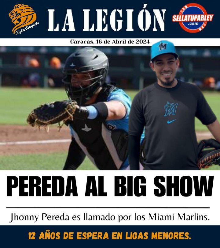 Jhonny Pereda recibe el llamado del equipo grande de los Miami Marlins. El catcher venezolano y de los Leones del Caracas demostrará todo su talento en las mayores. 🇻🇪 Novato del Año, Campeón de la LVBP y próximamente debutará en la gran carpa, luego de 12 años en las ligas