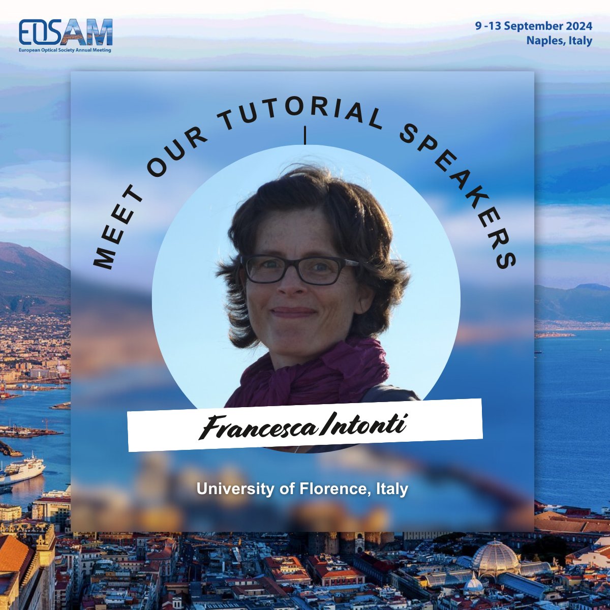 Don't miss Francesca Intonti's tutorial on 'Photonics of Correlated Disorder Materials' at #EOSAM2024! Discover the optical properties of non-crystalline materials and their potential applications. Register now! More info: bit.ly/3TWZio5