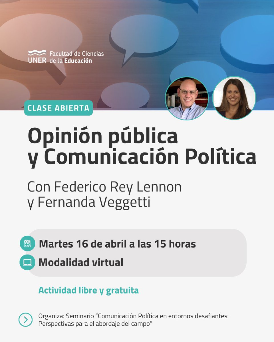 OPCSUNNE's tweet photo. ¡H O Y! 📌

Clase libre, virtual y gratuita sobre Opinión Pública y Comunicación Política a cargo de @ReyLennon y @ferveggetti, miembros de @Asacop_arg, organizada por @fcedu_uner.

⌚️ » De 15 a 17

✒️ » https://t.co/jSkPEWnZTn, para anotarse y participar

¡Ojalá puedan sumarse! https://t.co/9uQAkd1rhJ