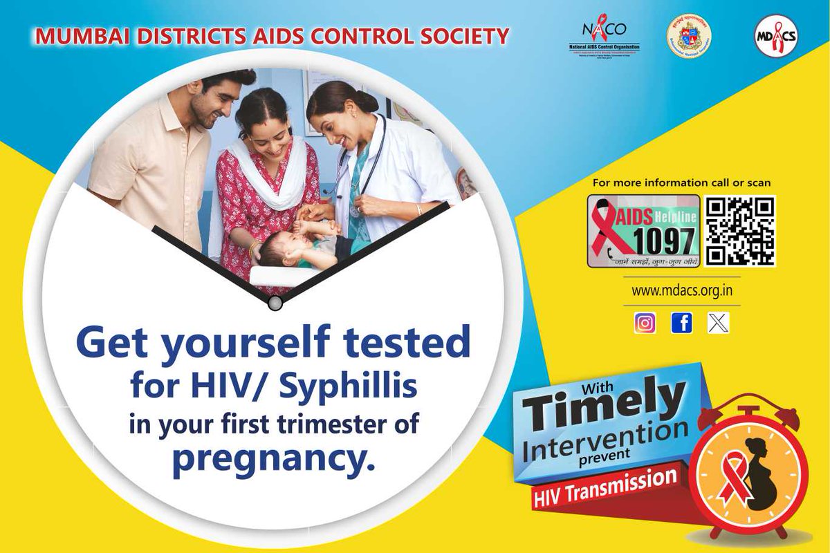 Knowing your status is empowering! Get tested for HIV & Syphilis in your first trimester to protect yourself and your baby's health #MDACSCares #PrenatalCare #MDACS #MDACSIndia #NACO #Mybmc #HIV #AIDS #YouthofMumbai #YouthagainstHIV #IndiaFightsHIVandSTI #HealthyMom #HIVTesting