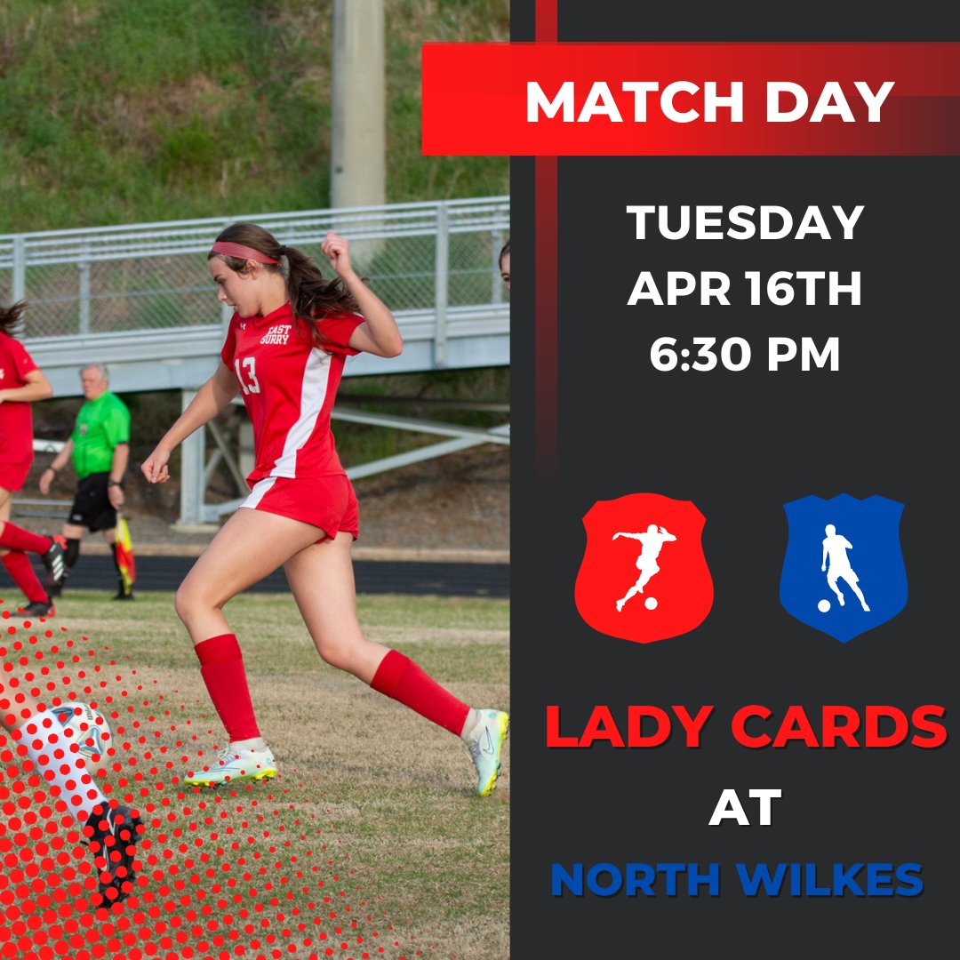 Good luck to @ES_WSoccer as they travel to North Wilkes for a Foothills 2A conference match. Kickoff is set for 6:30pm. Go Cards!