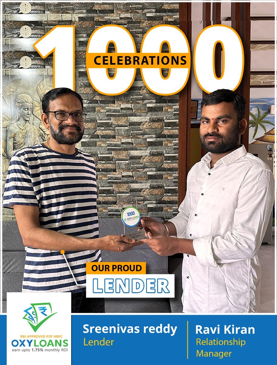 oxyloans's tweet photo. 🎉 1000 milestones 

Congratulations and best wishes to our https://t.co/gAtS8Db2PC lender Sreenivas Reddy.

#OxyLoans #InvestmentOpportunity #FinancialGrowth #LendingPlatform #HighReturns #10xPlans #InvestWisely #Finance #EarningPotential #InvestmentStrategy #LinkedInNetworking https://t.co/MolnxIB2cP