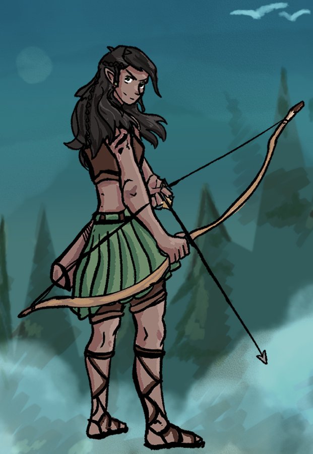 kanijame's tweet image. Another entry in our Quodran #dnd party;
My half wild elf Ranger, Illai!
An unlucky, curious halfie who vowed to protect the gnomish town that raised her.
Nalaky and her saved Shava from an evil mage, but never fully recovered. Forcing them to leave home to seek help.
(2022.)