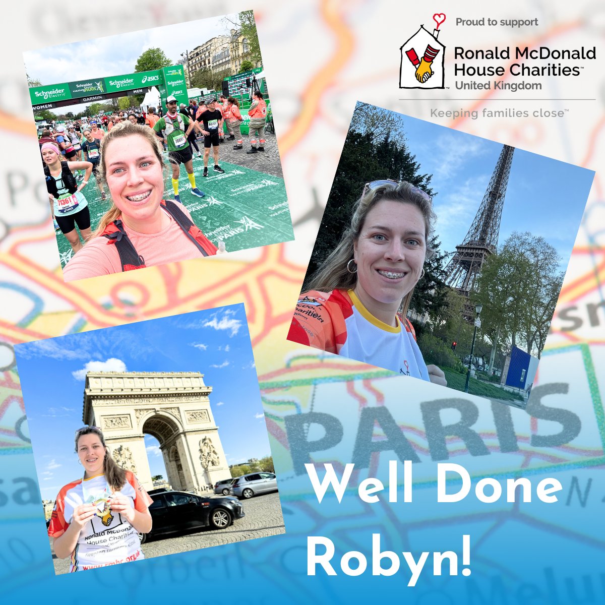 Paris Marathon ✔️

A HUGE well done to Robyn Hulley for completing the #ParisMarathon and supporting Ronald McDonald House Charities! 

She managed to raise a whopping £1,411 for the #charity and we're now 28% of the way to achieving our 5K target. 

justgiving.com/team/Ghosts-fu…