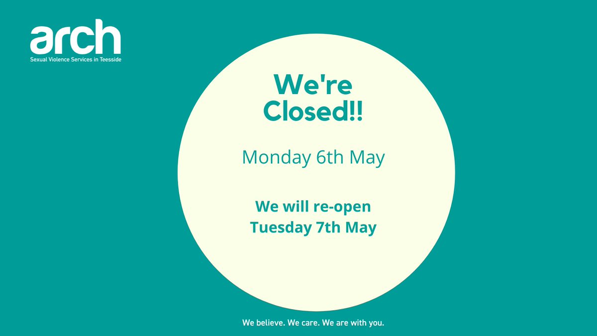 ❗Reminder: Our ARCH office is closed for the Early May Day Bank Holiday.❗Referrals can still be made via our website, however enquiries will be answered when we re-open on Tuesday 7th May. 24/7 Rape & Sexual Abuse Support Line is available for advice or support. 📞0808 500 2222