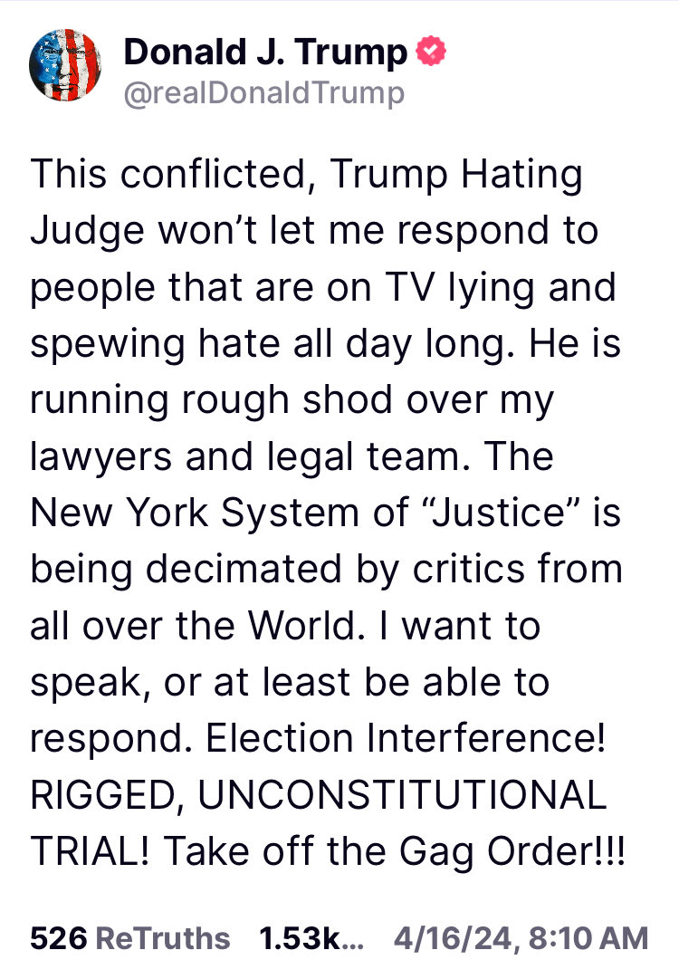 President Trump is 100% innocent and correct, as usual. “Election Interference! UNCONSTITUTIONAL TRIAL!”