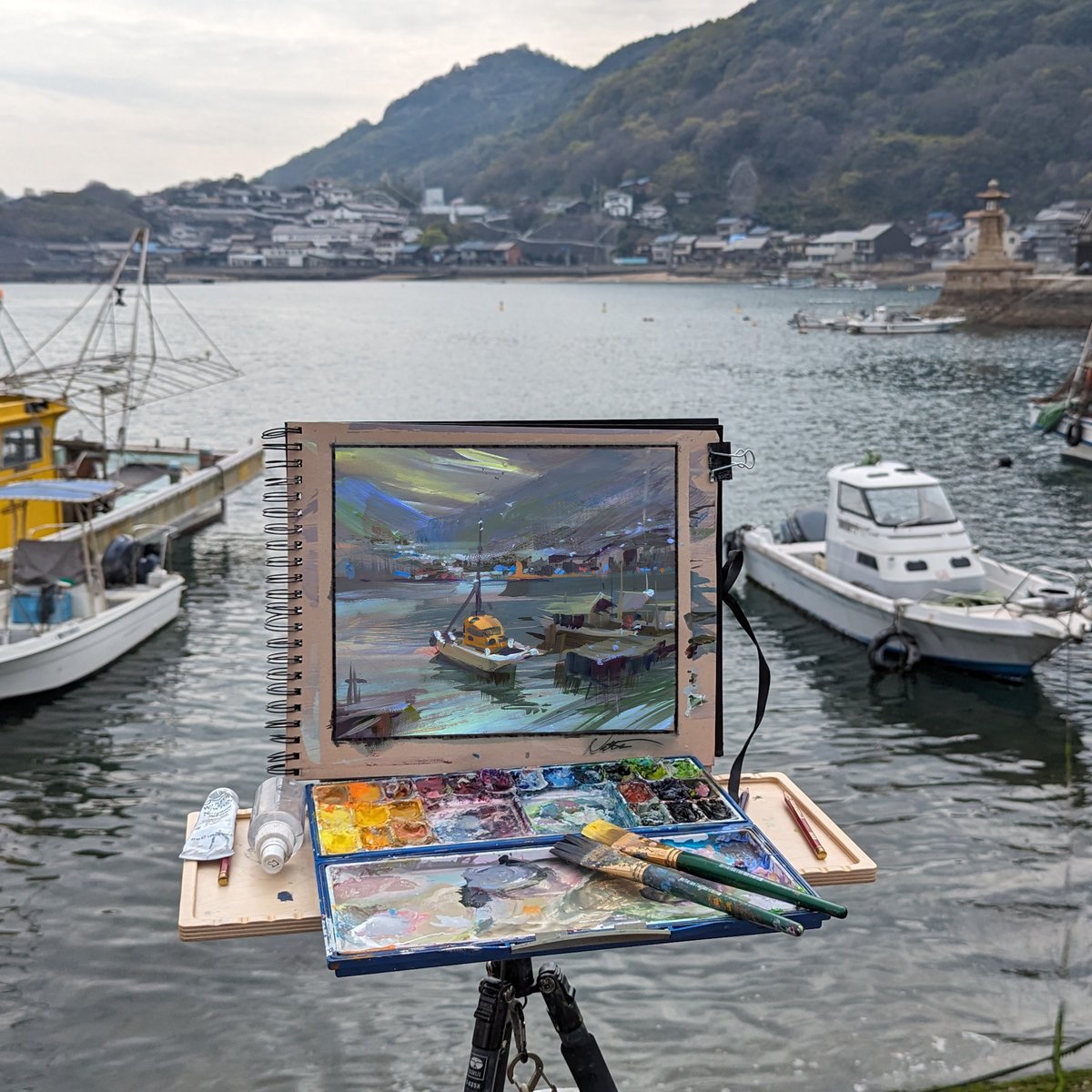 Another demo from the Japanese harbor of Tomonoura. I used the yellow idea from the ship on the left to bump up my focus which was the ship to the right.