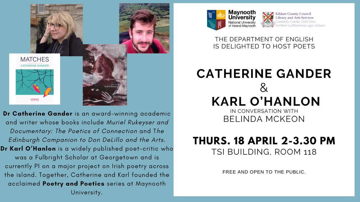 MaynoothEnglish's tweet image. On Thursday, two of our fantastic colleagues will be talking about their poetry: this event is free and open to the public, and it will be brilliant! 🌟@writing_mu @gandercat @BranPoetry @MUFacultyofArts @MaynoothUni