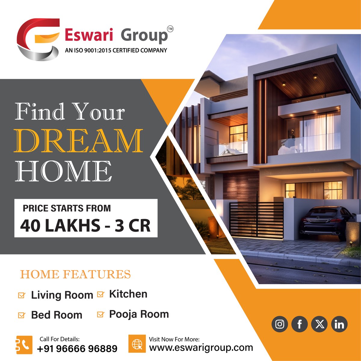 'Welcome to Eswari Group, where we turn dreams into addresses! Discover your perfect sanctuary with our premium real estate offerings.  
Website:eswarigroup.com
#DreamHome #LuxuryLiving #EswariGroup #RealEstate'
