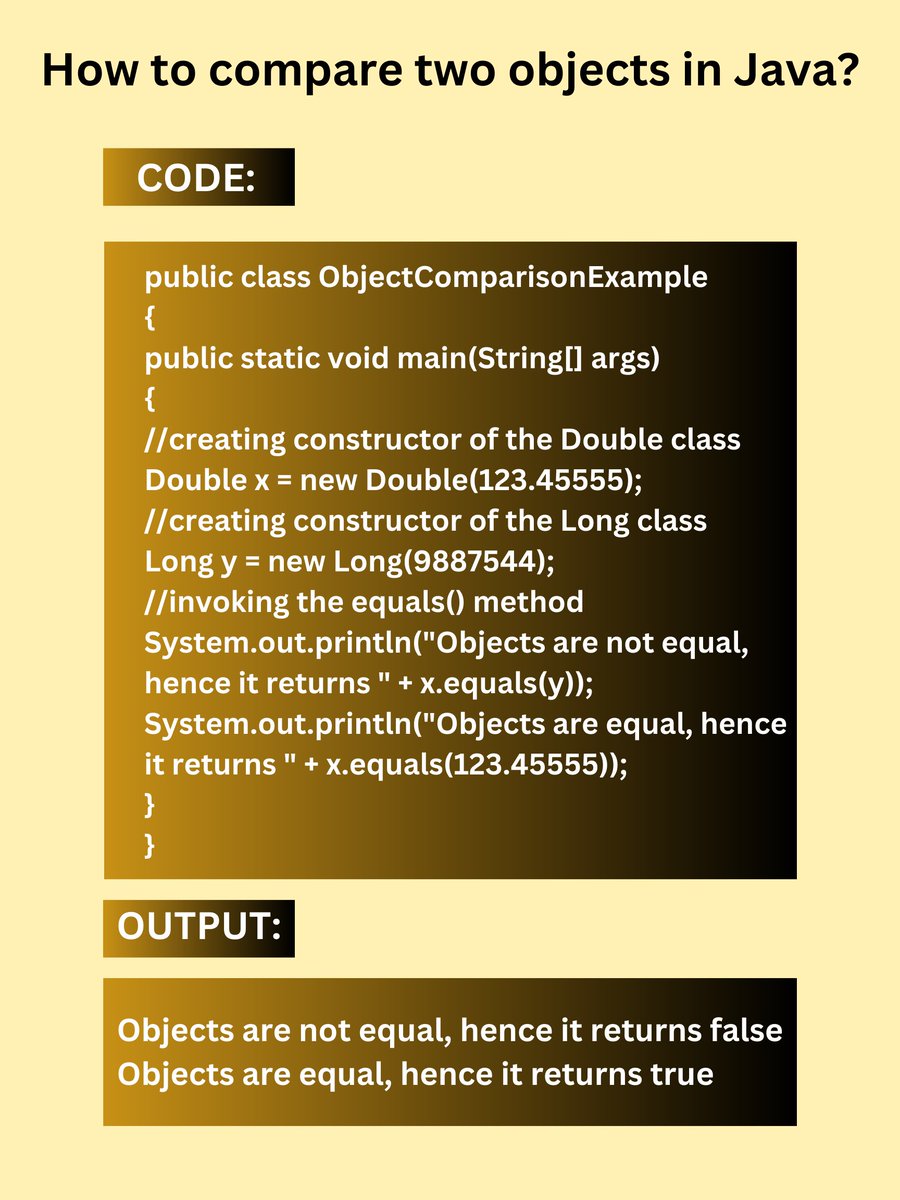 ArshikaSingh10's tweet photo. How to compare two objects in Java?

Let's see the code compare two objects in Java:

Learn more here: https://t.co/ThjjFoDdTF

#java #javalanguage #javaprogramming #programming #coding #code #trending #education #technology #tech #training #engineering #software #development https://t.co/FOjpBVukYu