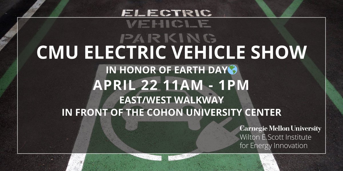 Join us for Earth Day for our second annual CMU EV Show🌎 @CMUenergy staff and faculty will have a variety of their personal electric vehicles, hybrids and e-bikes on display on the East/West Walkway in front of the Cohon Center! RSVP here: eventbrite.com/e/cmu-electric…