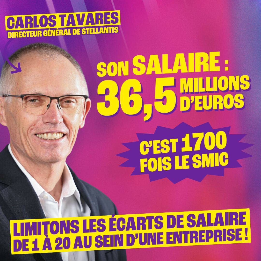 Puisque vous demandez si gentiment... 😁 Nous proposons une directive cadre au niveau européen pour limiter les salaires de 1 à 20 ! Le 9 juin on vote pour ramener Carlos Tavares à la réalité !