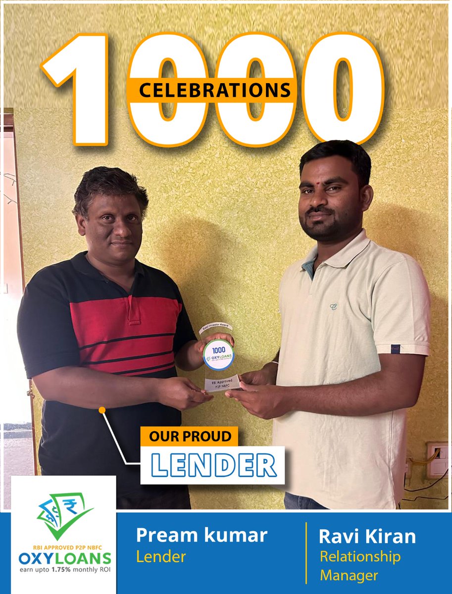 oxyloans's tweet photo. 🎉 1000 milestones 

Congratulations and best wishes to our https://t.co/gAtS8Db2PC lender Prem Kumar.

#OxyLoans #InvestmentOpportunity #FinancialGrowth #LendingPlatform #HighReturns #10xPlans #InvestWisely #Finance #EarningPotential #InvestmentStrategy #LinkedInNetworking https://t.co/9CpcfsZAwm