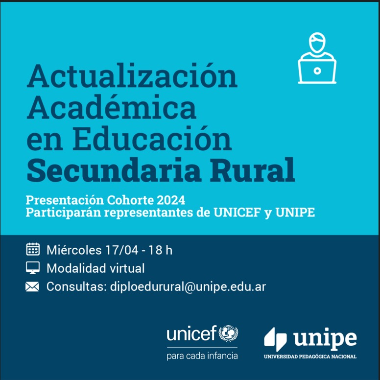 📚[HOY] Te invitamos a participar del lanzamiento de la cuarta cohorte de la Diplomatura en Educación Secundaria Rural, oferta académica dirigida a perfiles del nivel secundario, especialmente interesados en formarse en la modalidad rural. Sumate👉 meet.google.com/piw-vidu-duu