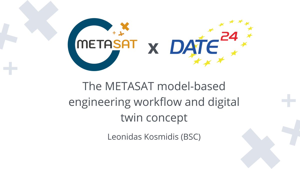 🧐Did you know that...?
✨Last month, METASAT was presented in #Date2024 conference at the session "The METASAT model-based engineering workflow and digital twin concept" by <a href="/lkosmid/">Leonidas Kosmidis</a> from <a href="/BSC_CNS/">BSC-CNS</a>🔬
The presentation covered #modelbased methods and #openarchitecture #hardware⚙️