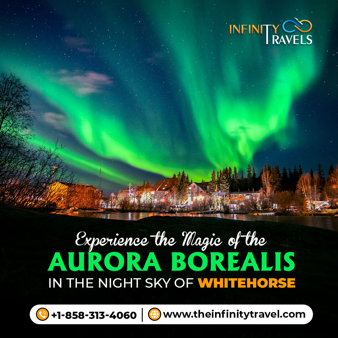 Let the aurora borealis illuminate your night in Whitehorse!💥✈️ Call now to experience the wonder of nature's light show. #Whitehorse #airlineflightbooking #AuroraBorealis #flywithus #flightstickets #InfinityTravels