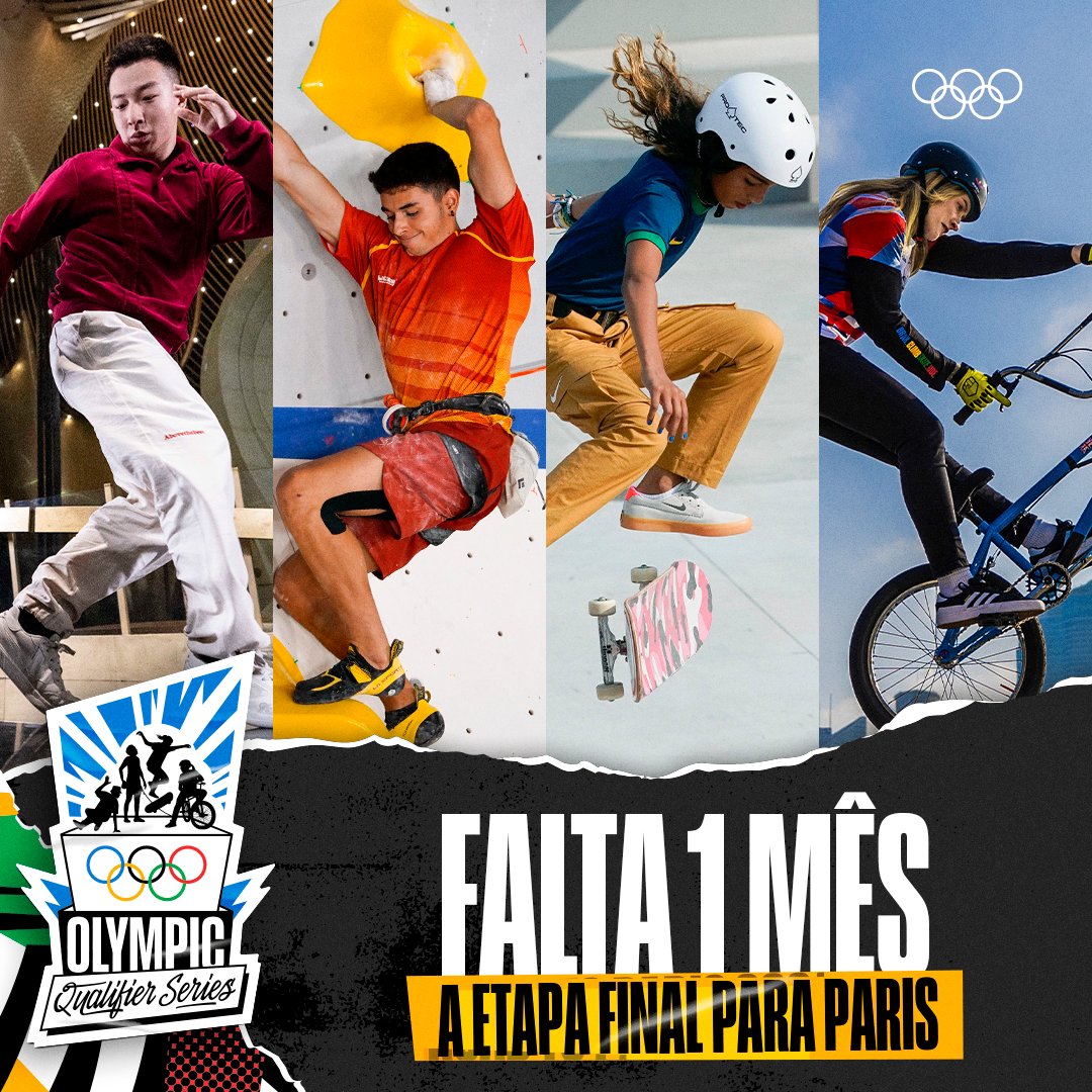 Só falta 1️⃣ mês para a Olympic Qualifier Series! A etapa que vai decidir os classificados para #Paris2024 no Skate, Escalada, Breaking e BMX Freestyle! 16-19 maio em Xangai 🇨🇳 Haja coração, amigo! 🔥 #RoadToParis2024