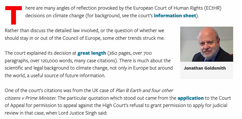 "[A]n open invitation from the UK courts to the ECtHR to rule on climate change"

<a href="/lawsocgazette/">Law Society Gazette</a> suggest CA ruling in Plan B and <a href="/GlobalMajorityV/">🌍 GlobalMajorityVS 🌎</a> case was call for Strasbourg intervention (after Singh LJ had been overruled by Supreme Ct in Heathrow case)

bit.ly/3VZFxPm