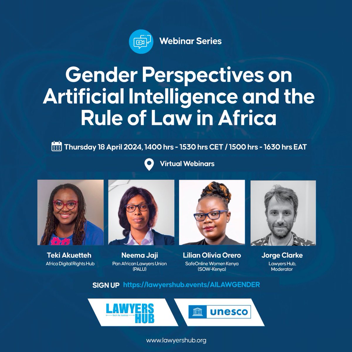 ⭐️Join us on Thursday, April 18, 2024, at 3:00 PM EAT for an insightful exploration into the intersection of #Law, #Gender, and #AI in Africa. Click the link to Register lawyershub-org.zoom.us/meeting/regist…